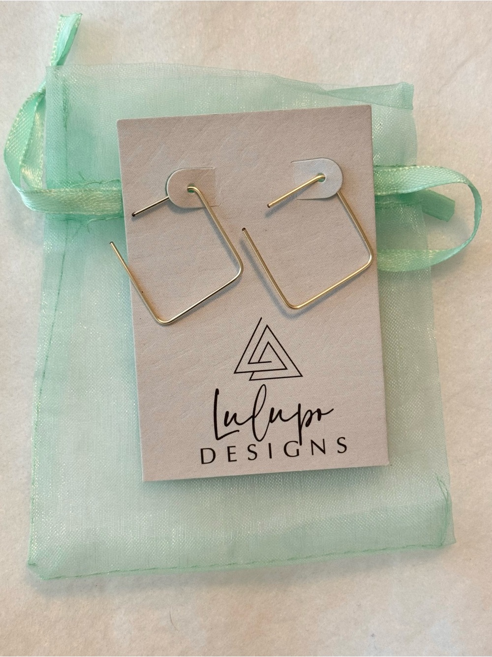 Handcrafted Lulupo Designs Square Hoop Earrings Threader Gold NEW